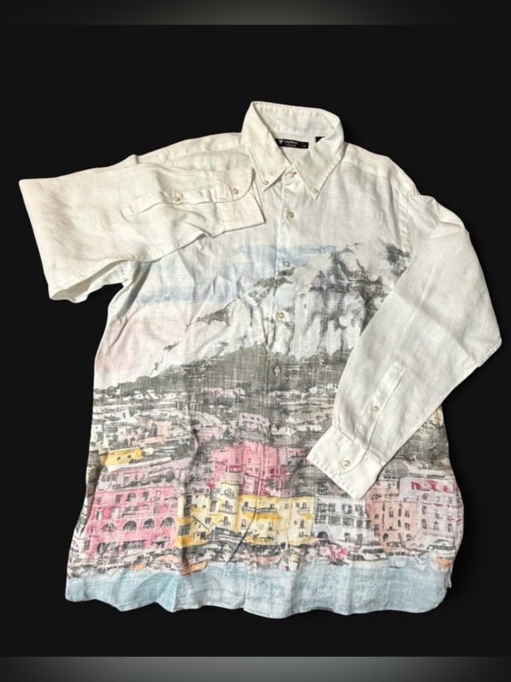 Cremieux Collection 100% Linen Scenic Print Button-Up Shirt Men’s L Resortwear